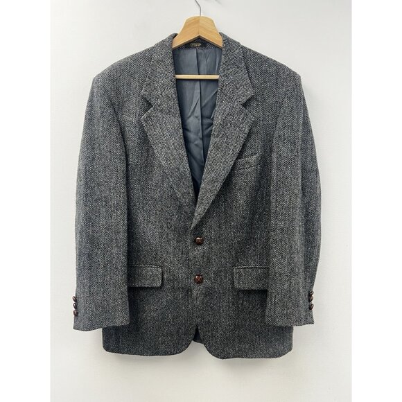 Harris Tweed Handwoven Vintage 40R Blazer Herringbone Scottish Wool Sport Jacket - Picture 1 of 11